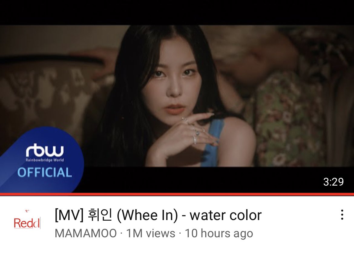 'water color’ MV has reached 1M views! 
 
youtu.be/ShFKF2YN7H0

#휘인 #wheein #redd