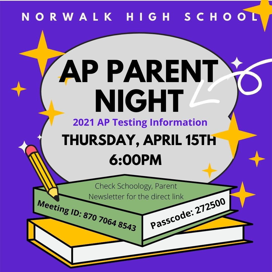 Calling all AP Parents - please log in to our parent meeting on 4/15 @ 6:00pm to hear about what testing will look like for our AP students this year and the options students have. Check Schoology and parent emails for direct Zoom Link.