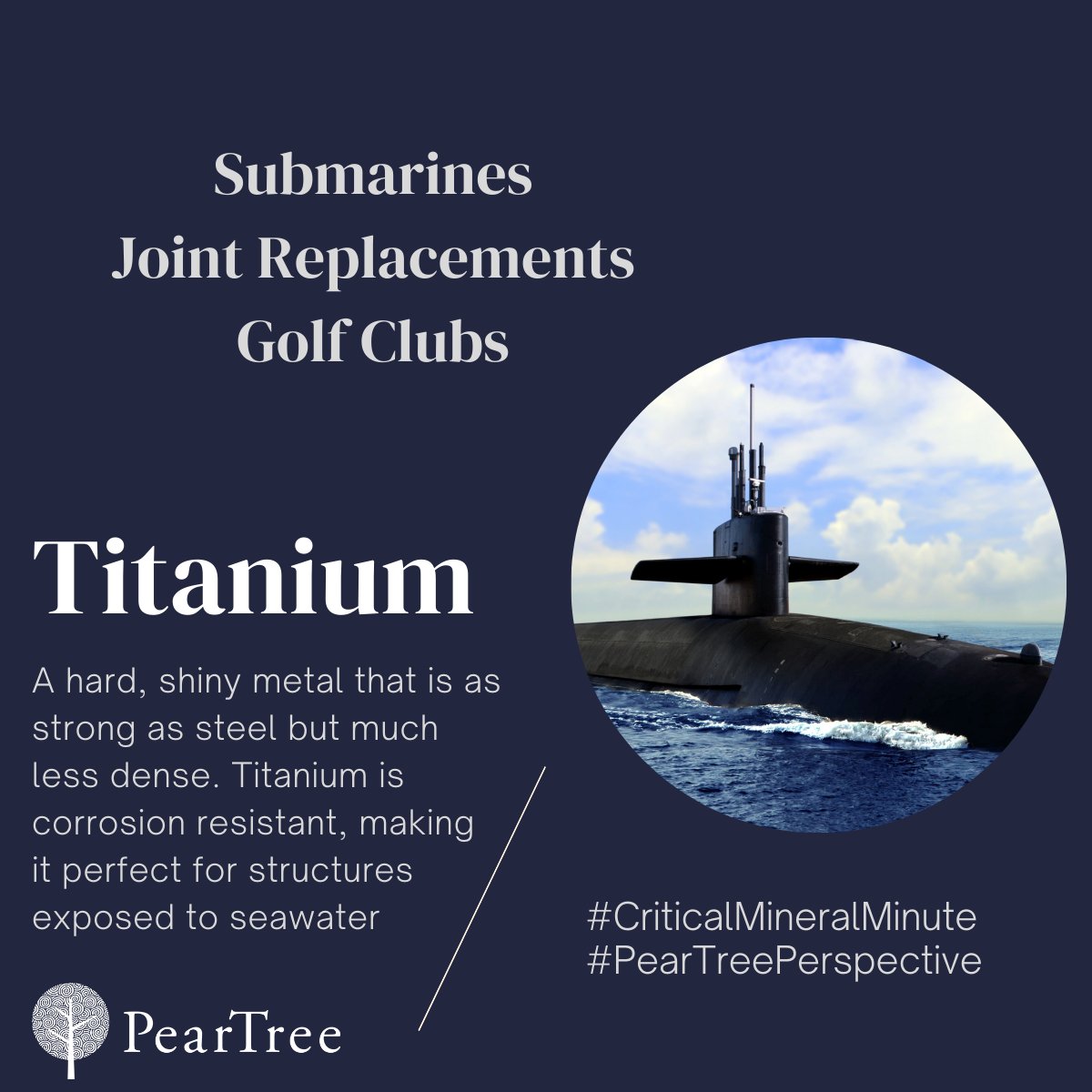 PearTreeCanada's tweet photo. Today's #CriticalMineralMinute features #Titanium. A fantastic alloying agent when combined with other metals, used widely in #aircraft & #spacecraft. For more about the @NRCan #criticalmineral list check out the #PearTreePerspective https://t.co/xjrCf1F3y8 #canada #mining https://t.co/PtDYeJZ8UX