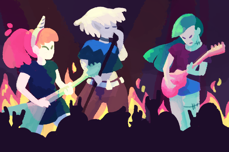 epictower_ftl's tweet photo. Toute l'équipe a hâte de pouvoir vous présenter la prochaine version du jeu! En attendant, voici Poney Head Band, le groupe favori de notre héroïne et sa besta 🤘⚡🦄🎸🌈
#EpicTower #gamedev #indiedev #indiegame https://t.co/okAuYuBXv1