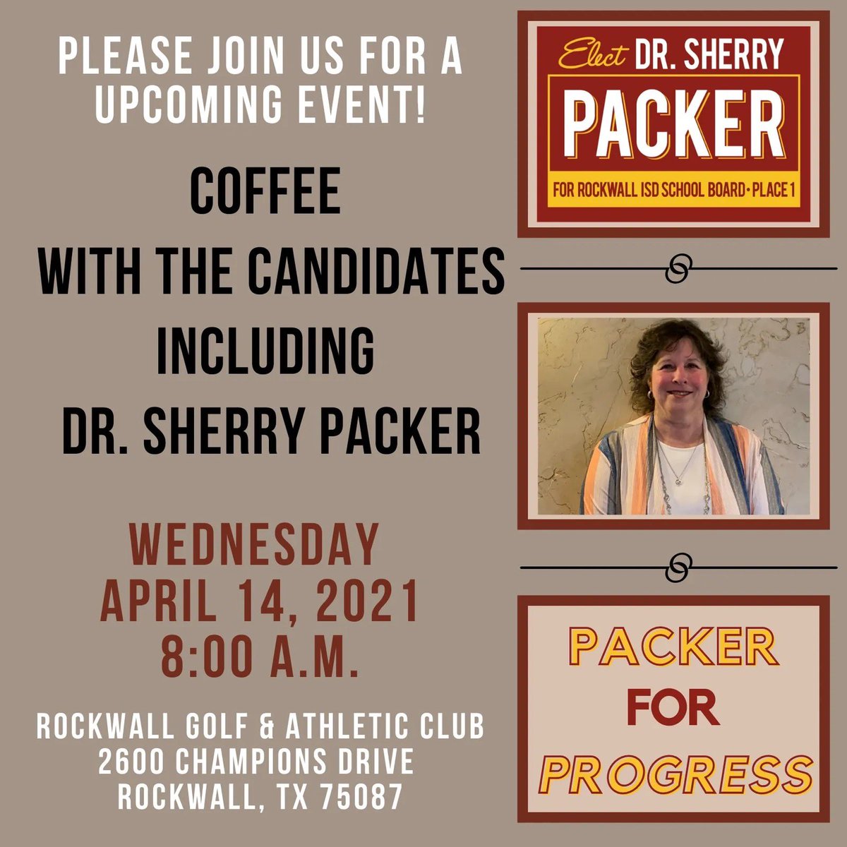 Packer4Progress's tweet photo. It’s been a busy week! I have enjoyed the opportunity to speak and visit with so many people. #packerforprogress  #risd #ILoveRockwallISD #OurCommunityOurKids https://t.co/cFvWUJLHCY