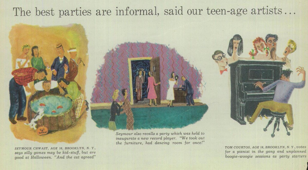 Lubalin Center (@lubalincenter) on Twitter photo Just found <a href="/SeymourChwast/">Seymour Chwast</a>'s first published illustrations in an issue of Seventeen magazine from 1948 when he was 16. Also features a young Tom Courtos.
(cc: <a href="/thedailyheller/">The Daily Heller</a>) Just found <a href="/SeymourChwast/">Seymour Chwast</a>'s first published illustrations in an issue of Seventeen magazine from 1948 when he was 16. Also features a young Tom Courtos.
(cc: <a href="/thedailyheller/">The Daily Heller</a>)