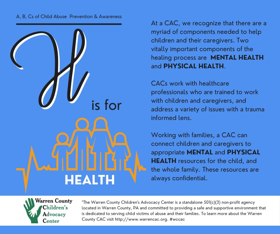All month we are sharing the "A, B, Cs of Child Abuse Prevention &amp; Awareness." For more information on child abuse prevention and education visit our website at warrencac.org.
#wccac #ittakesavillage #childadvocacypa
#ittakesavillagewccac