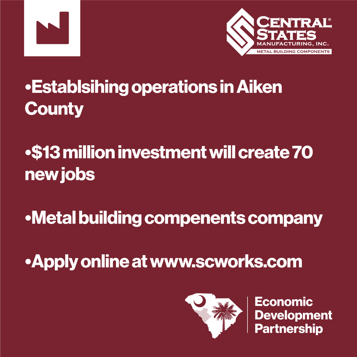 Western_SC's tweet photo. To find out more, check out the press release by visiting https://t.co/AbJUXSRCiR
#ManufacturingWorks #MakeitHere
#SenditAnywhere #AikenSC https://t.co/wjXbecNFp7