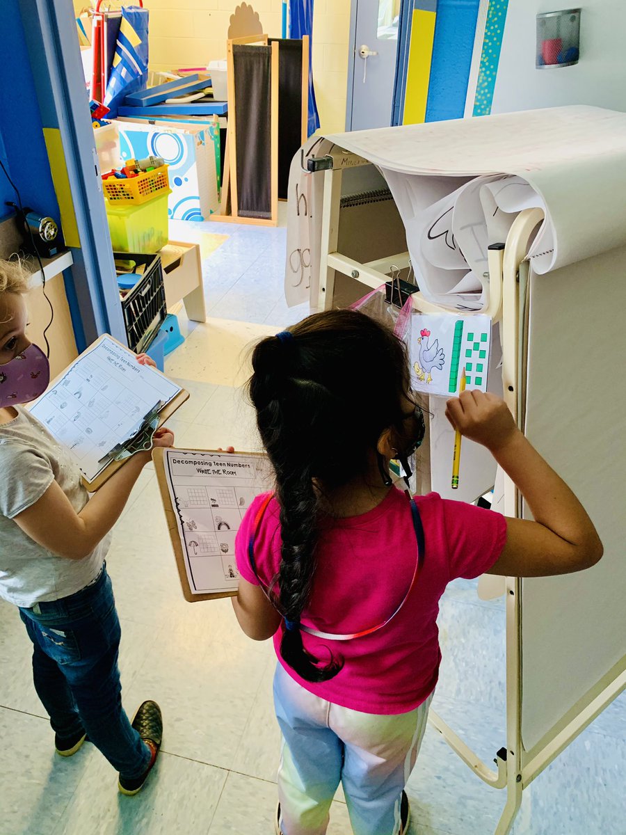 MrsTroll19's tweet photo. After learning how to compose and decompose teen numbers these kiddos worked together to “Write Around the Room” ✏️🌼 @southoldelem https://t.co/yOLNbKfotU