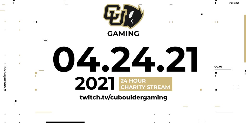 BoulderEsports's tweet photo. Introducing Our Annual 24 Hour Charity Stream!

Join us on April 24th for 24 hours of games, show matches, and special guest interviews with all donations going to charity!

We will be dropping updates every day about the event so make sure to stay tuned 👀

#GoBuffs // #CUGaming https://t.co/CTap1D8z71