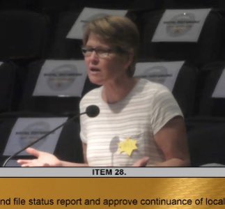 After more public comments from community members, some noticeably wearing a yellow Star of David, the board has taken a lunch break and then will meet for closed session. They will resume with public comments regarding the OC Health update later in the afternoon.