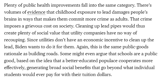 5/Cleaning up lead has huge positive externalities. Why not call that "infrastructure" too? It's the same rationale for spending.