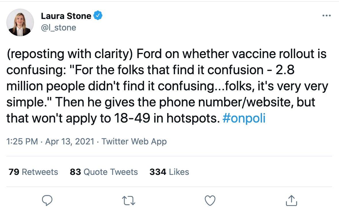 I don't get why people in Ontario aged 18-49 find it confusing to book their vaccine appt. Just go to  http://covid19.ontariohealth.ca . Then, you may think clicking "age criteria for your Public Health Unit" would show you age criteria for your Public Health Unit, but you'd be wrong. 1/21