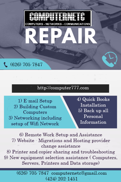 computerNETC's tweet image. If you need IT Services for your business and need a professional company to take care of all your network needs please give us a call now! (626) 705 7847, (424) 202 1451
Managed Services: We’ll manage all of your IT services for a flat-rate fee.
