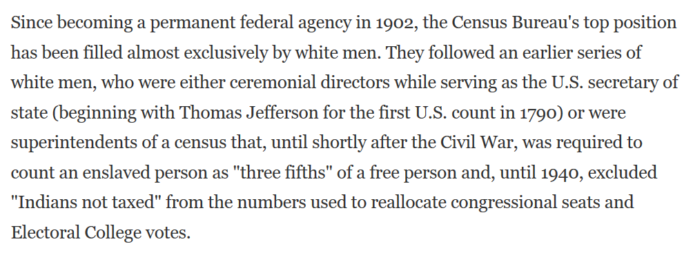 3. Holmes was named acting director following the resignation of Martha Riche, the second white woman — after Barbara Bryant — to be the Census Bureau's director.With few exceptions, the top leaders for the U.S. census have been white men: