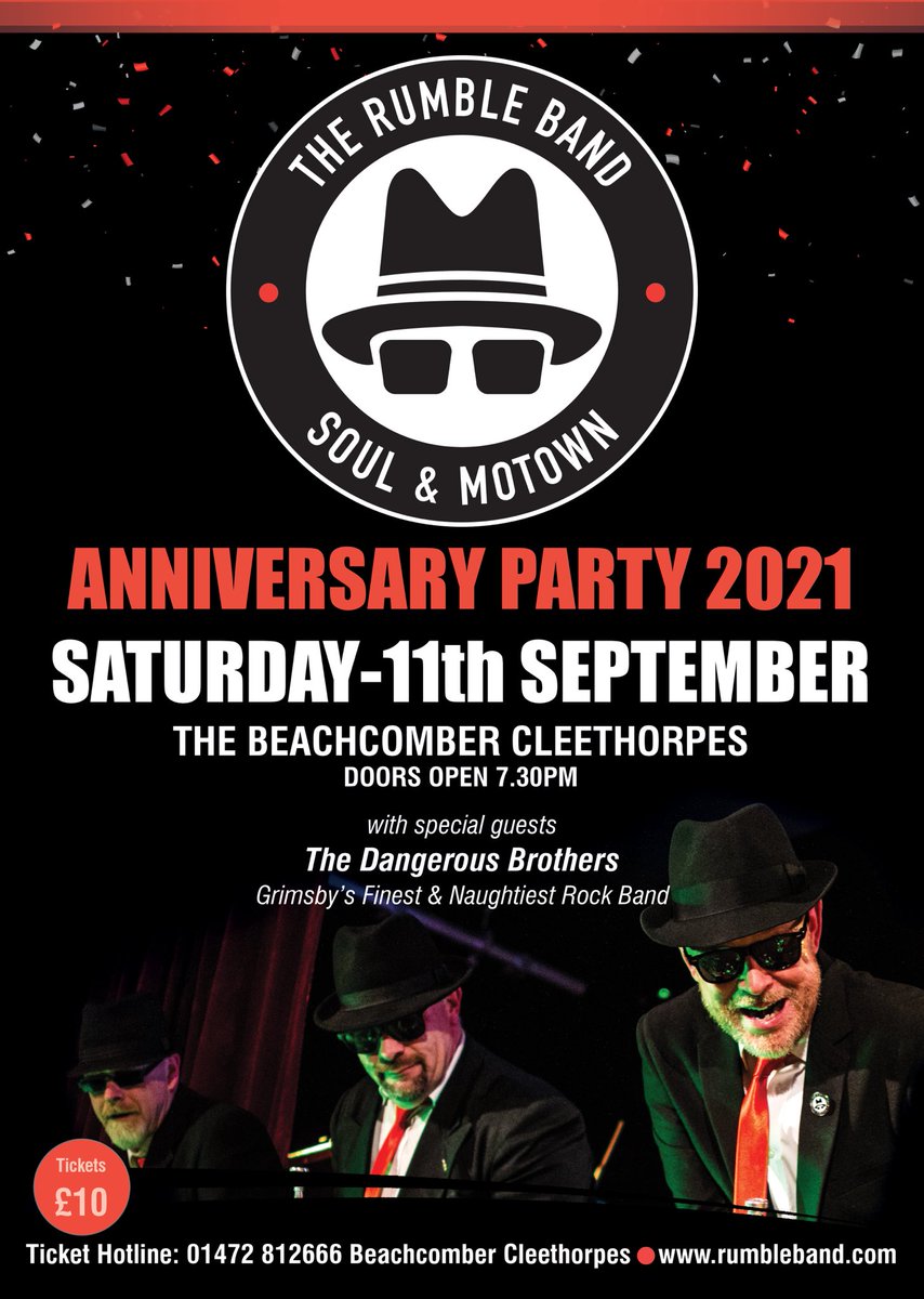 Coming to The Beachcomber Cleethorpes, Saturday 11th Sept. 2021. Tickets already selling fast! Book now : 01472 812666. Ticket only event, no ‘pay on the door’ Come & celebrate our anniversary with us & our guests The Dangerous Brothers. See you there 😎