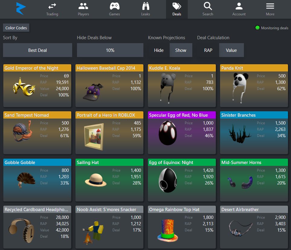 Roblox Trading News  Rolimon's on X: We've added Value-based deals to the  Deals page! Also added the ability to sort deals by value    / X