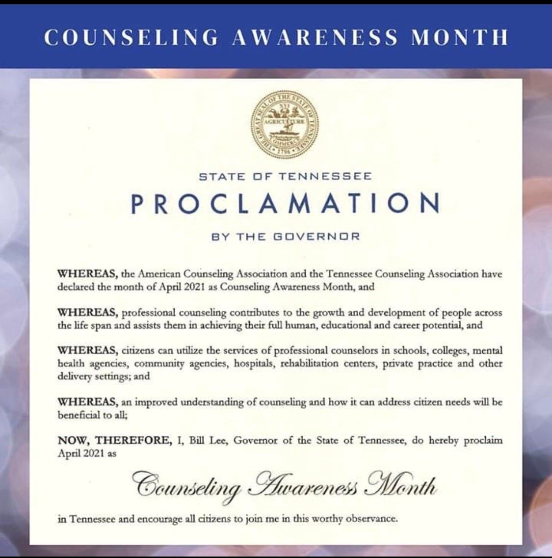 HopeForFranklin's tweet photo. Repost: Insight Counseling Centers
"It's Counseling Awareness Month! We join The American Counseling Association and Tennessee Counseling Association in gratitude for this state and nationwide recognition of the positive role of counseling in so many people's lives..." https://t.co/PN7deOUeaJ