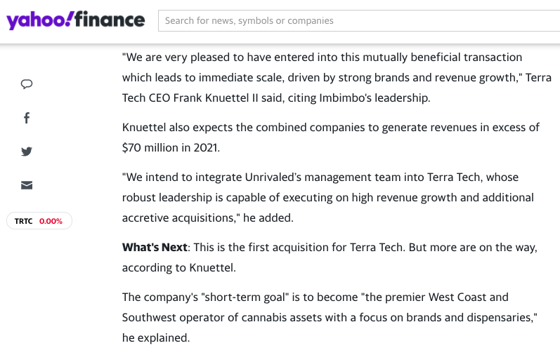 In March, we announced we're going public via 50/50 merger with Pubco Terra Tech.The deal gives us cultivation and more retail in California and a hell of a launch pad to continue building generational cannabis brands.Going public isn't the finish line, it's the beginning.