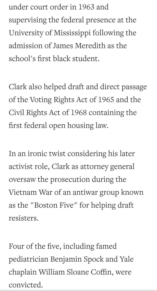 LBJ nominated Ramsey Clark to be AG and in a sort of weird political calculus that act opened up a SCOTUS seat because dad, Tom Clark, a fmr AG and later SCOTUS Judge for Truman, stepped down from the high court to avoid any appearance of a conflict of interest.How quaint!