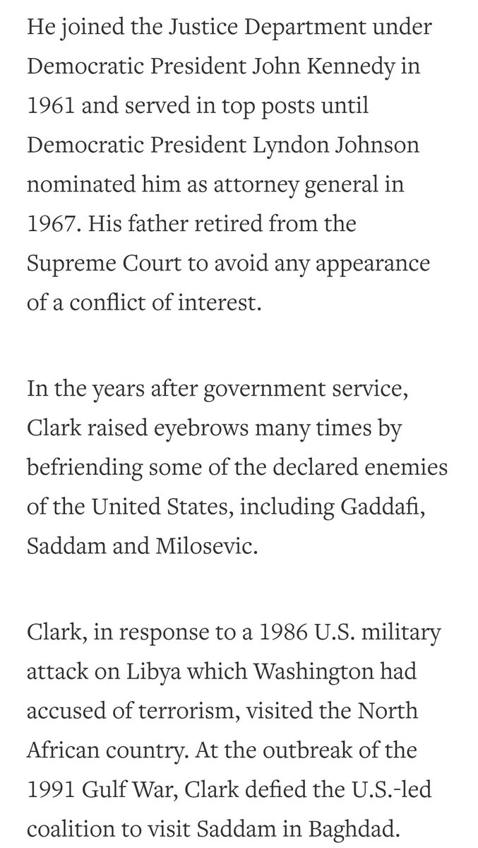 LBJ nominated Ramsey Clark to be AG and in a sort of weird political calculus that act opened up a SCOTUS seat because dad, Tom Clark, a fmr AG and later SCOTUS Judge for Truman, stepped down from the high court to avoid any appearance of a conflict of interest.How quaint!