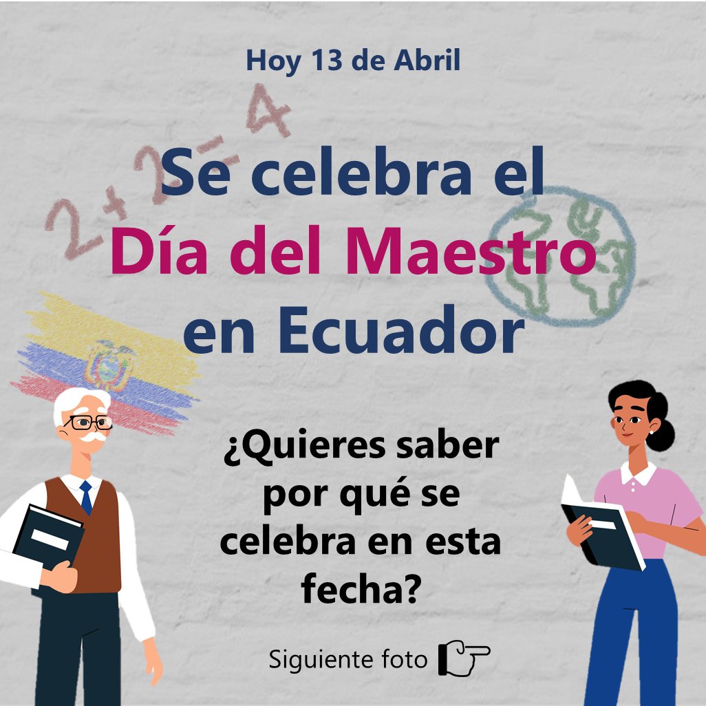 YahNapo's tweet photo. 🎉 Felicitamos a los maestros y maestras que trabajan diariamente por formar y educar a niñas, niños y jóvenes del Ecuador.
Su labor permite que las futuras generaciones busquen soluciones a los desafíos actuales y construyan un mundo más sostenible. 
¡GRACIAS MAESTR@S! ❤️ https://t.co/nzmYPkXeBR