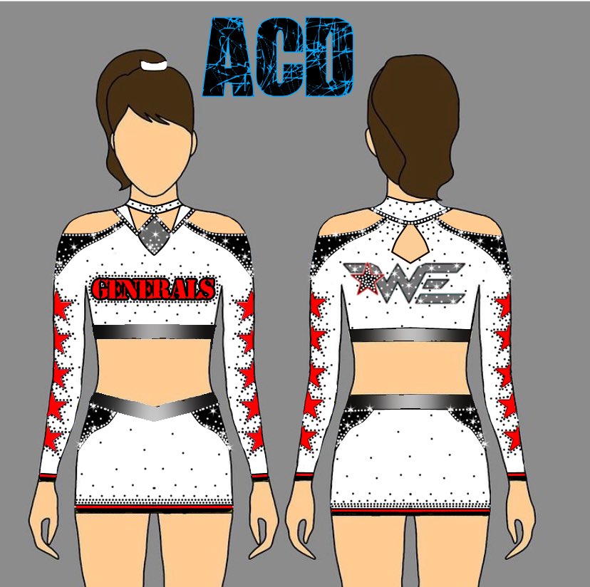AllstarCDesign's tweet photo. A design that isnβt blue lmao. Design for Woodlands Elite Generals! @WoodlandsCheer @WEGenerals #cheer #cheerleading #uniformdesign #cheeruniform #woodlandselite #wegenerals https://t.co/CpUbtZpYP6