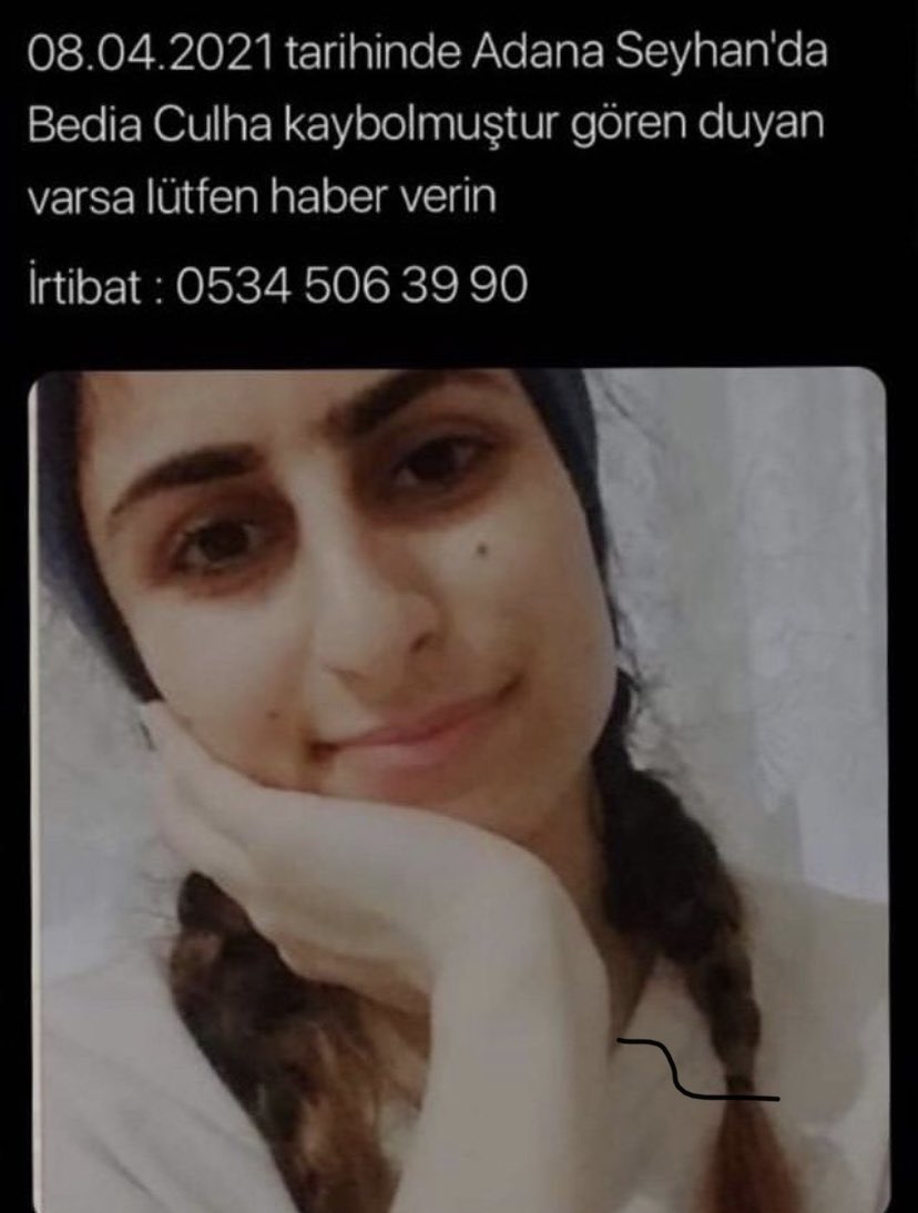 lubeayar's tweet photo. #BediaNerede
#Bedia5GündürYok
Adana Seyhan'da yaşayan 21 yaşındaki Bedia Culha'ya 8 Nisan'dan beri ulaşılamıyor. Siz bulabilir misiniz acaba? @AdanaEmniyeti https://t.co/2h3ck8zYIf