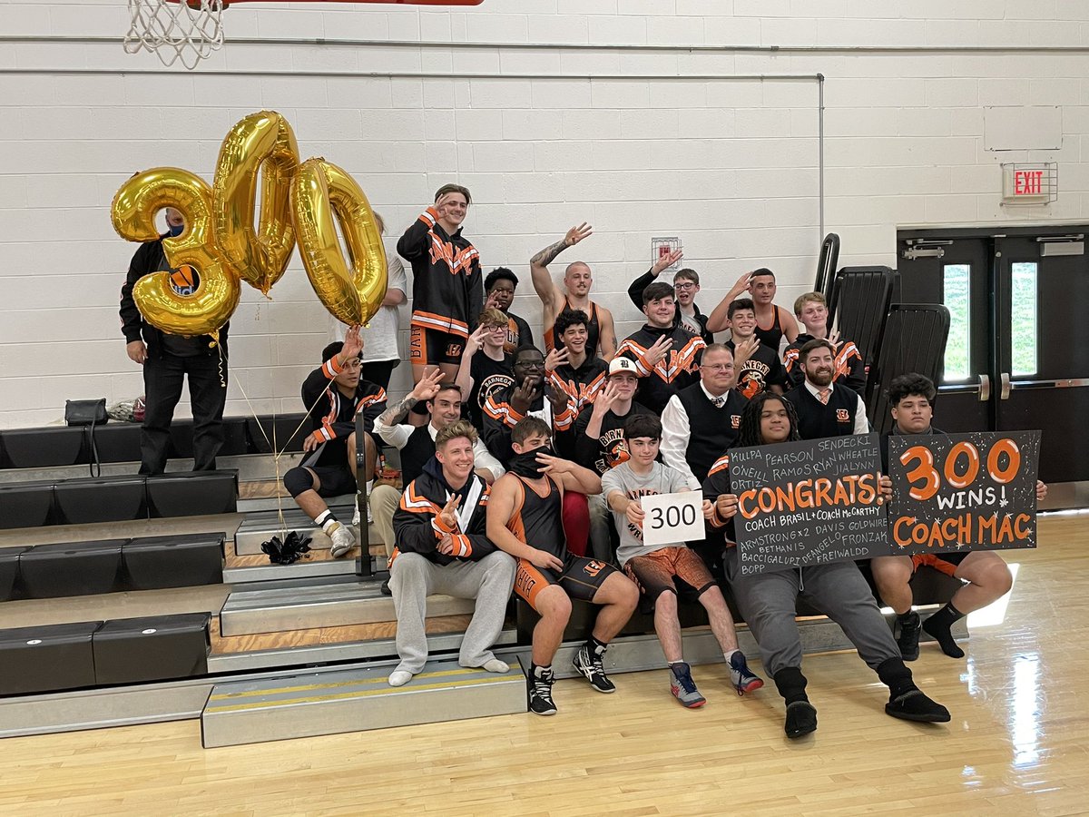 CoachCovine's tweet photo. Congratulations Coach Mac @BarnegatWrestle on your 300th win! 
@bengalpride67 https://t.co/mfHlVurgOh