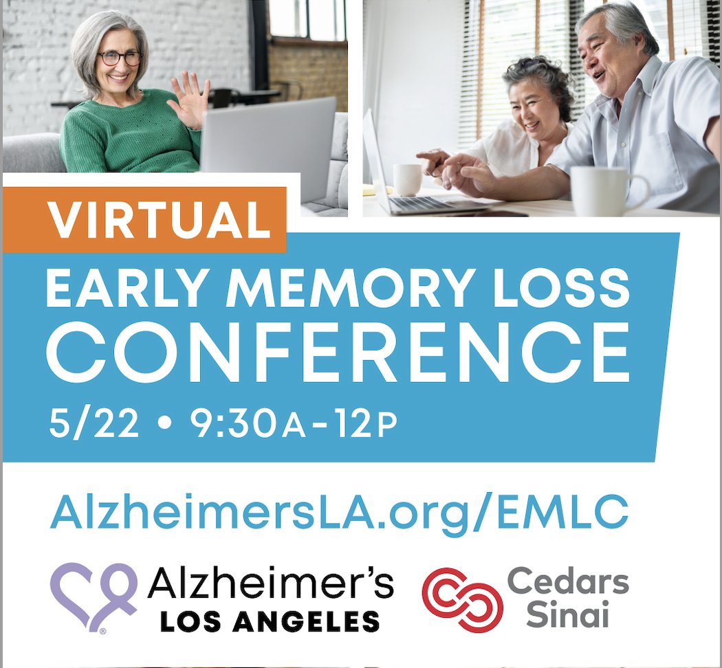 <a href="/TheDementiaRN/">The Dementia Nurse, RN BSN CAEd</a> Can you help spread the word? We're hosting a FREE Early Memory Loss Conference on 5/22. This virtual, interactive event provides info on memory loss, dementia, prevention, treatment, healthcare/legal planning, caregiving +more! SIGN UP: AlzheimersLA.org/EMLC