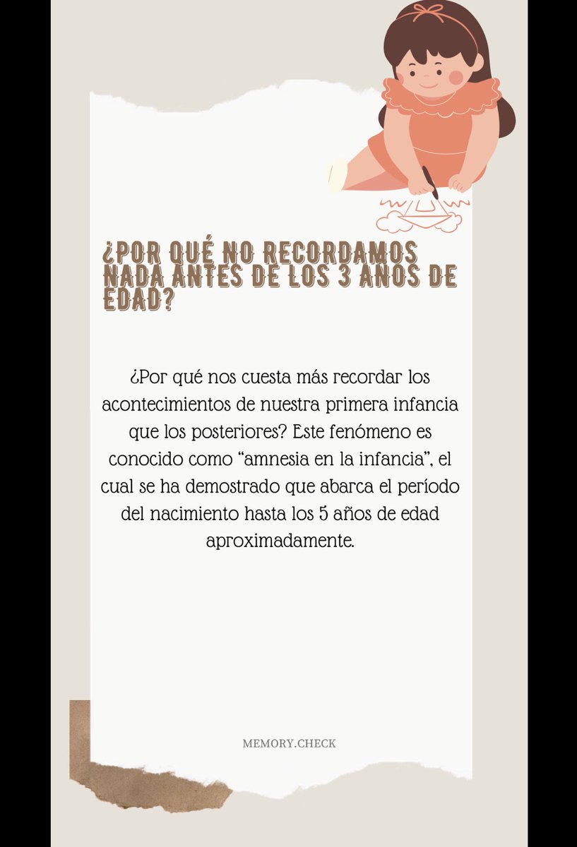 check_memory's tweet image. ¿Por qué no recordamos nada antes de los 3 años?🧠👼🏽
Tenéis el artículo completo en el link de la biografía 🤓