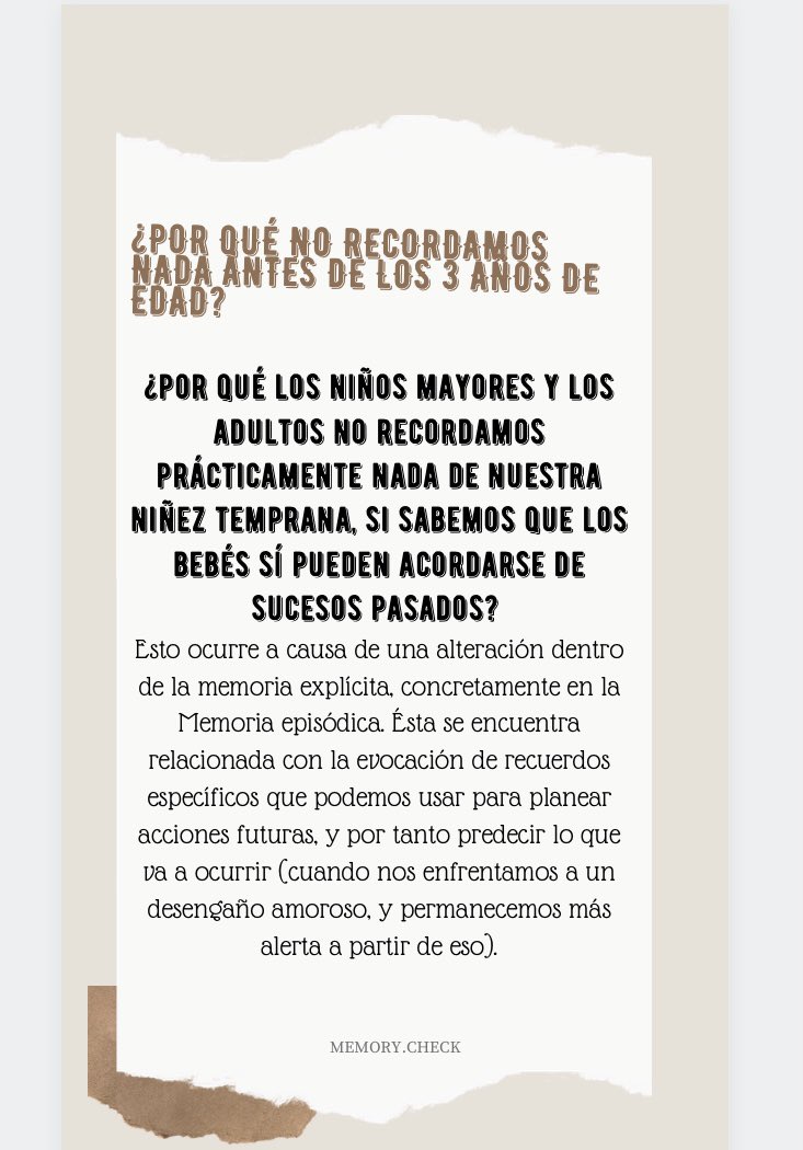 check_memory's tweet image. ¿Por qué no recordamos nada antes de los 3 años?🧠👼🏽
Tenéis el artículo completo en el link de la biografía 🤓
