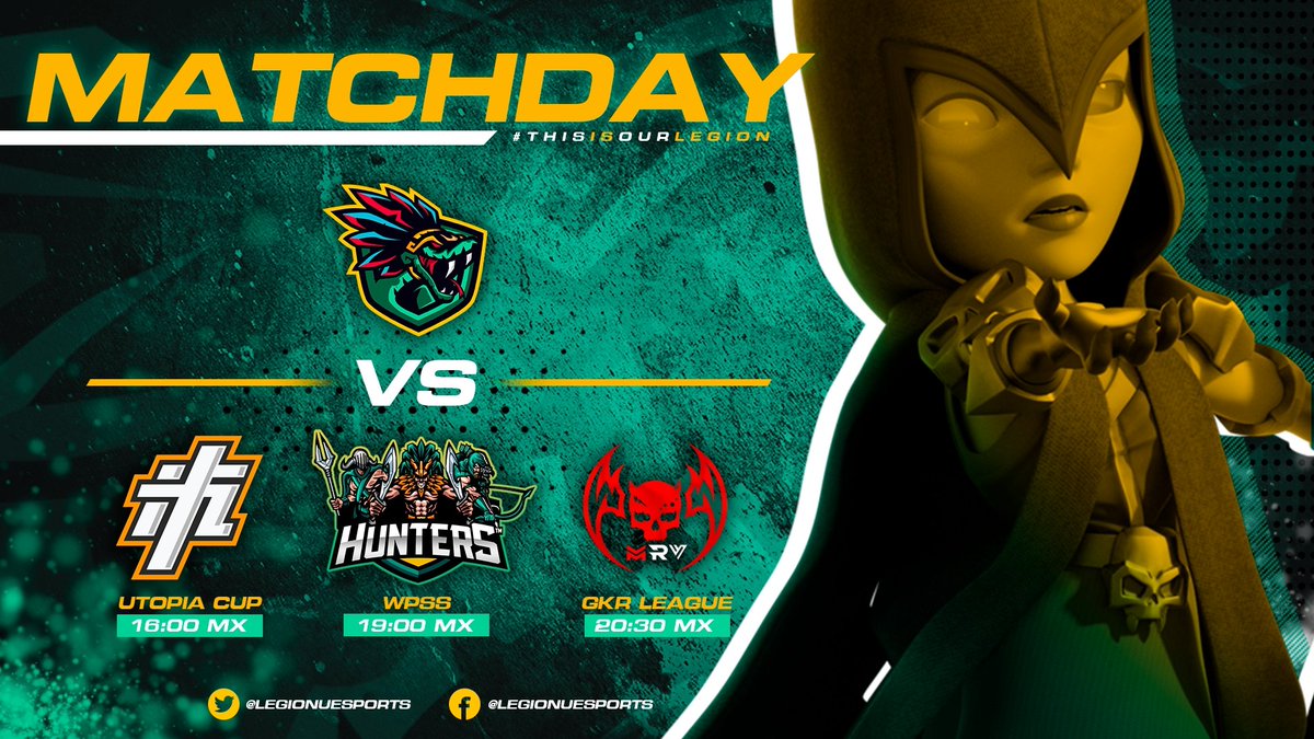 Legión Utopía Esports (@legionuesports) on Twitter photo #CR | Gameday
Triple jornada para las serpientes.
📌| <a href="/UtopiaCUP/">Utopia CUP</a>
🆚| <a href="/ITZEsports_GG/">ITZ Esports</a>
⏰| 16:00pm🇲🇽
📌| @WorldPrideGG
🆚| @HuntersGG1
⏰| 19:00pm🇲🇽
📌| <a href="/GkrLeagues/">GKR 2025</a>
🆚| @RV_MONSTER_
⏰| 20:30pm🇲🇽
#SomosLegiòn 🐍 #CR | Gameday
Triple jornada para las serpientes.
📌| <a href="/UtopiaCUP/">Utopia CUP</a>
🆚| <a href="/ITZEsports_GG/">ITZ Esports</a>
⏰| 16:00pm🇲🇽
📌| @WorldPrideGG
🆚| @HuntersGG1
⏰| 19:00pm🇲🇽
📌| <a href="/GkrLeagues/">GKR 2025</a>
🆚| @RV_MONSTER_
⏰| 20:30pm🇲🇽
#SomosLegiòn 🐍