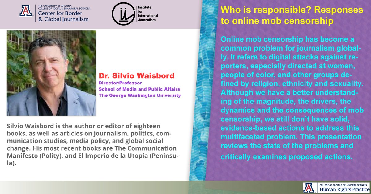scrippsiij's tweet image. Center for Border and Global Journalism and @scrippsiij
announce a virtual panel (April 16, 3 pm EST) on issues related to harassment of journalists across the world.

Click  here for free registration: forms.gle/89NAX4FvpAKJSv…

@JeannineRelly @celestegdb @scrippsjschool
