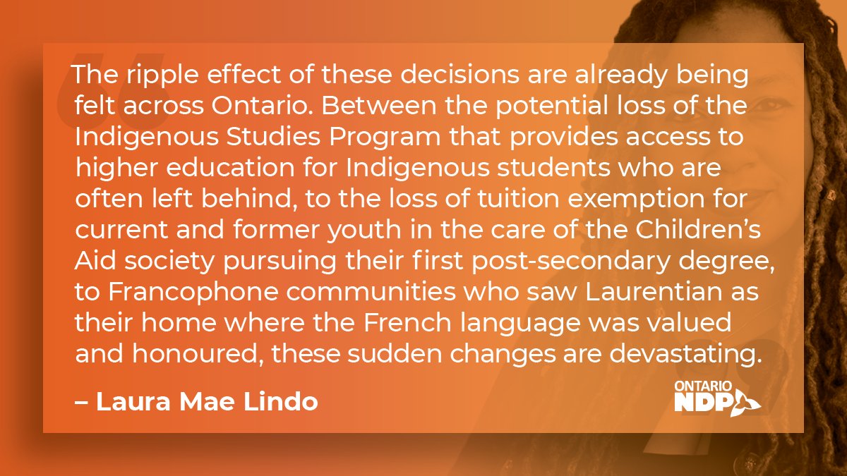LauraMaeLindo's tweet photo. I have said it before and I will say it again.
Northern Ontario deserves better.
@LaurentianU is not a business, it is a publicly funded institution.
The ripple effect of these decisions can't be ignored.
@fordnation and @rossromano - #DoBetter . https://t.co/0fMO9sOOdi