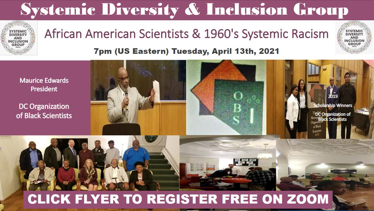 Register and attend DC Metropolitan Organization of Black Scientists "Black Scientists and 1960s Systemic Racism" Virtual Event tonight @ 7 pm.

cutt.ly/yvt4WRa