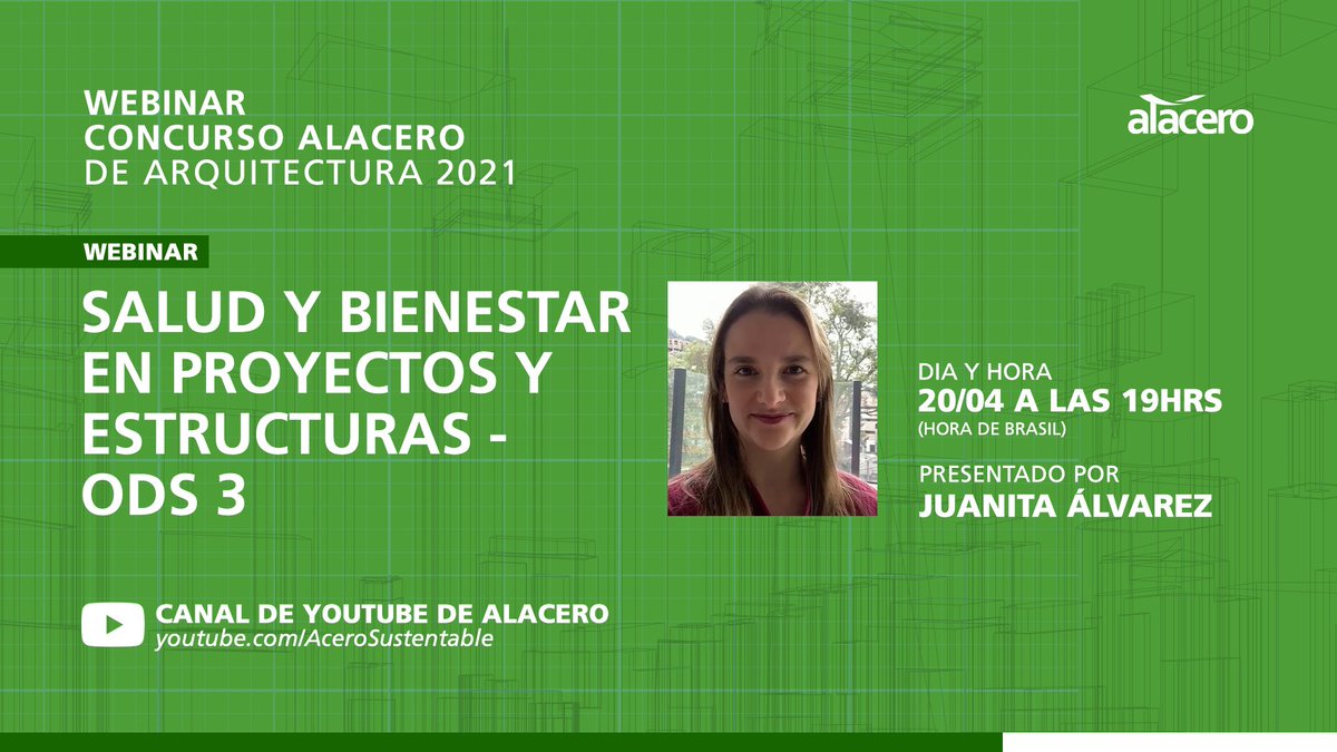 RedAlacero's tweet photo. ¡Participa en nuestro webinar sobre el Concurso de Arquitectura Alacero 2021! El evento se realizará a través del canal de YouTube de Alacero el día 20 de abril a las 19h y abordará la gestión de problemas de salud y bienestar en proyectos. Accede aquí: https://t.co/X73JMrD8Es. https://t.co/ONxfDkJqFY