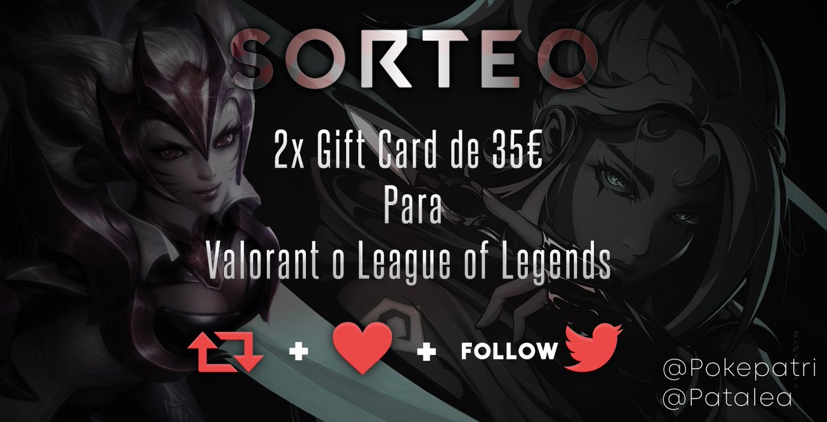 🚨Sorteo de 2 x Gift Cards de 35€ para Valorant o League of Legends (a elegir)‼️

🚩CÓMO PARTICIPAR?
1⃣ LIKE y RT a esta publicación
2⃣ Follow a <a href="/PataIea/">Patalea 🌻</a> y @pokepatri 
3⃣ Etiqueta a 2 amig@s.

🗓️El sorteo estará abierto hasta el día🗓️
✨30 de abril ✨
🍀SUERTE🍀