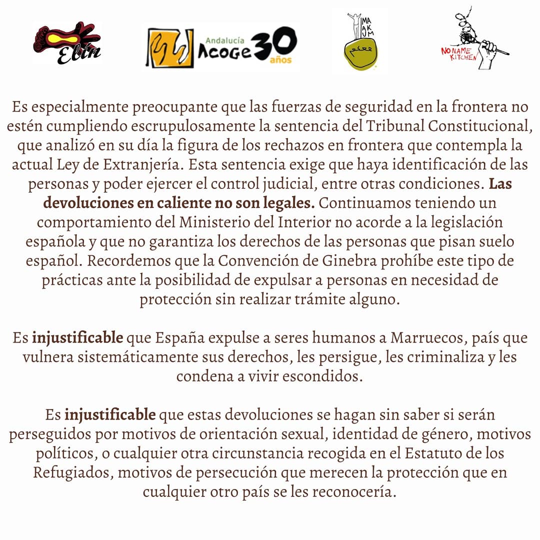 BozaSur's tweet photo. 📢 Una vez más, la Frontera Sur vuelve a ser un espacio de no derecho para las personas que migran

DENUNCIAMOS la devolución en caliente a, al menos, un joven subsahariano esta mañana en el perímetro fronterizo de Ceuta. ❌

📲 Ayuda a difundir el comunicado https://t.co/0TKk58jQBs