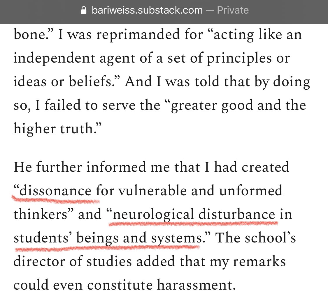 Notice the co-opting of certain terminology and concepts from psychotherapy and our new secular religion of wellness:A “self-care” seminar? “Neurological disturbance in students’ beings?”“Restorative practices” to “heal?”