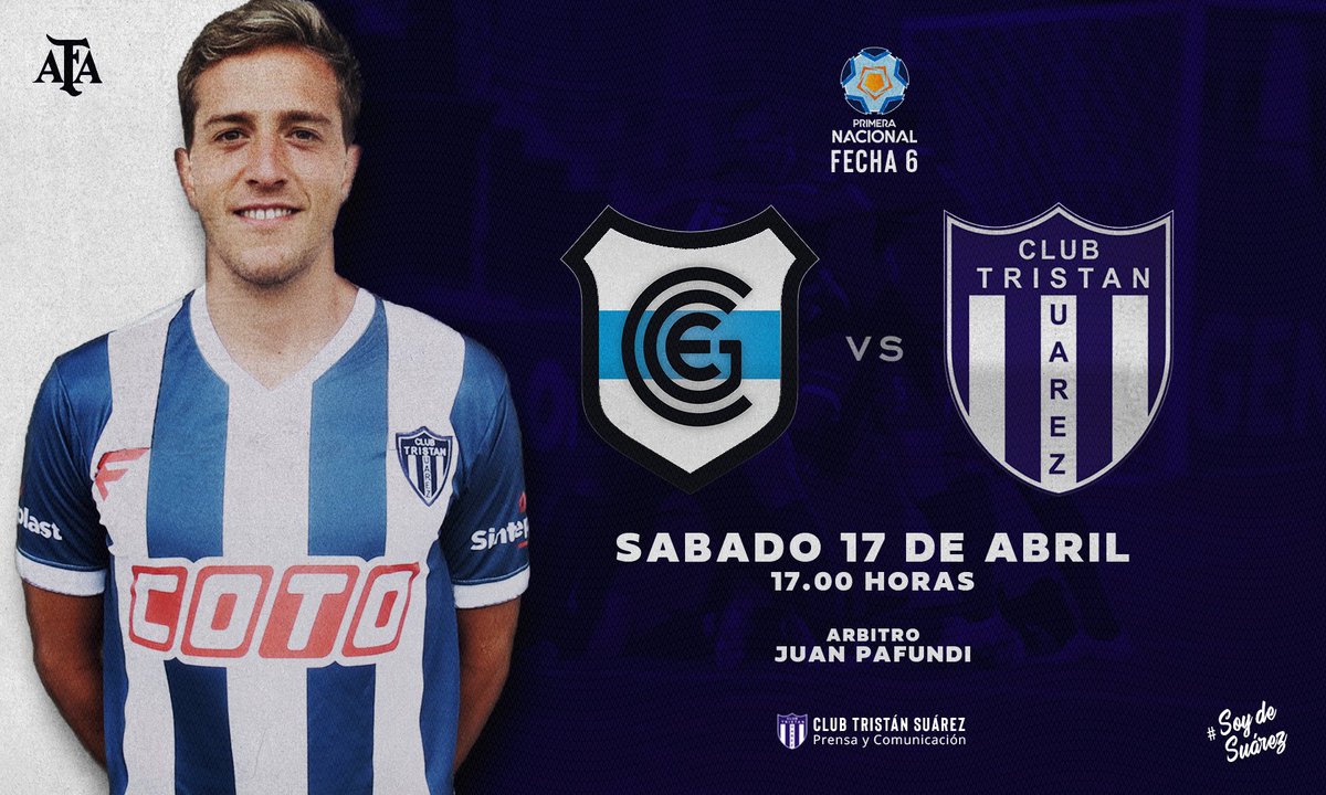 🆚 <a href="/oficialgyejujuy/">Gimnasia y Esgrima de Jujuy</a> 
🏆 Fecha 6 del Torneo Nacional 2021 
🏟  Estadio 23 de Agosto
📆  Sábado 17 de Abril 17:00hs
📺 Tyc Sports Play
⚖️ Juan Pafundi
