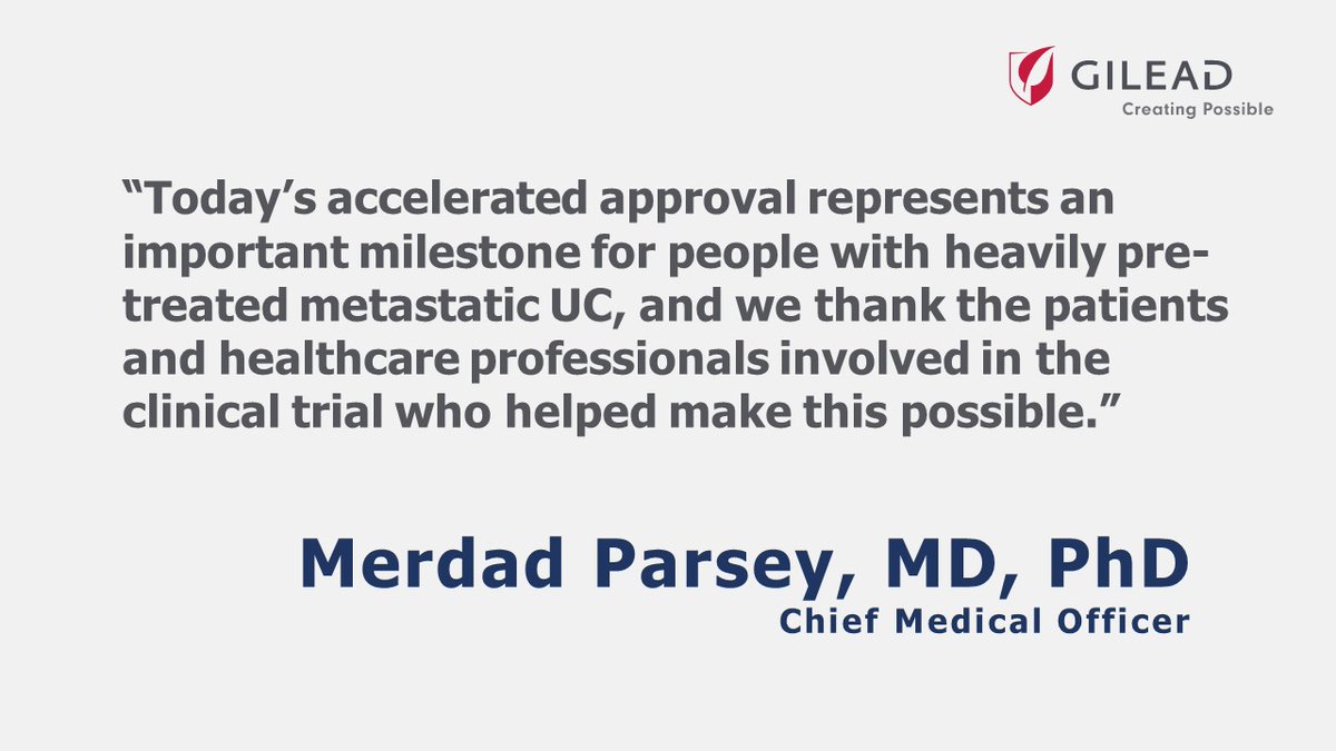 The <a href="/US_FDA/">U.S. FDA</a> has granted accelerated approval to our antibody-drug conjugate treatment for adult patients with heavily pre-treated locally advanced or metastatic urothelial cancer (UC), the most common form of #bladdercancer: bit.ly/3dYUk5h