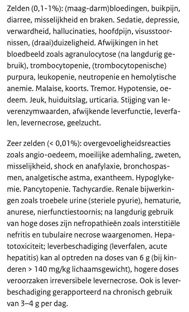shossontwits's tweet image. Zeldzame (0,1% - 1%) en zeer zeldzame bijwerkingen (&amp;lt;0,1%) bijwerkingen van #paracetamol. Bron: farmacotherapeutisch kompas.