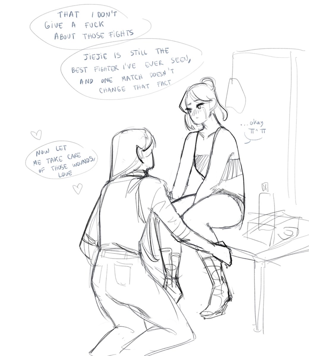 cw genderbend / 

[sketch dump] this scene has been haunting me since i started drawing that hualesbians boxing AU,,,, 