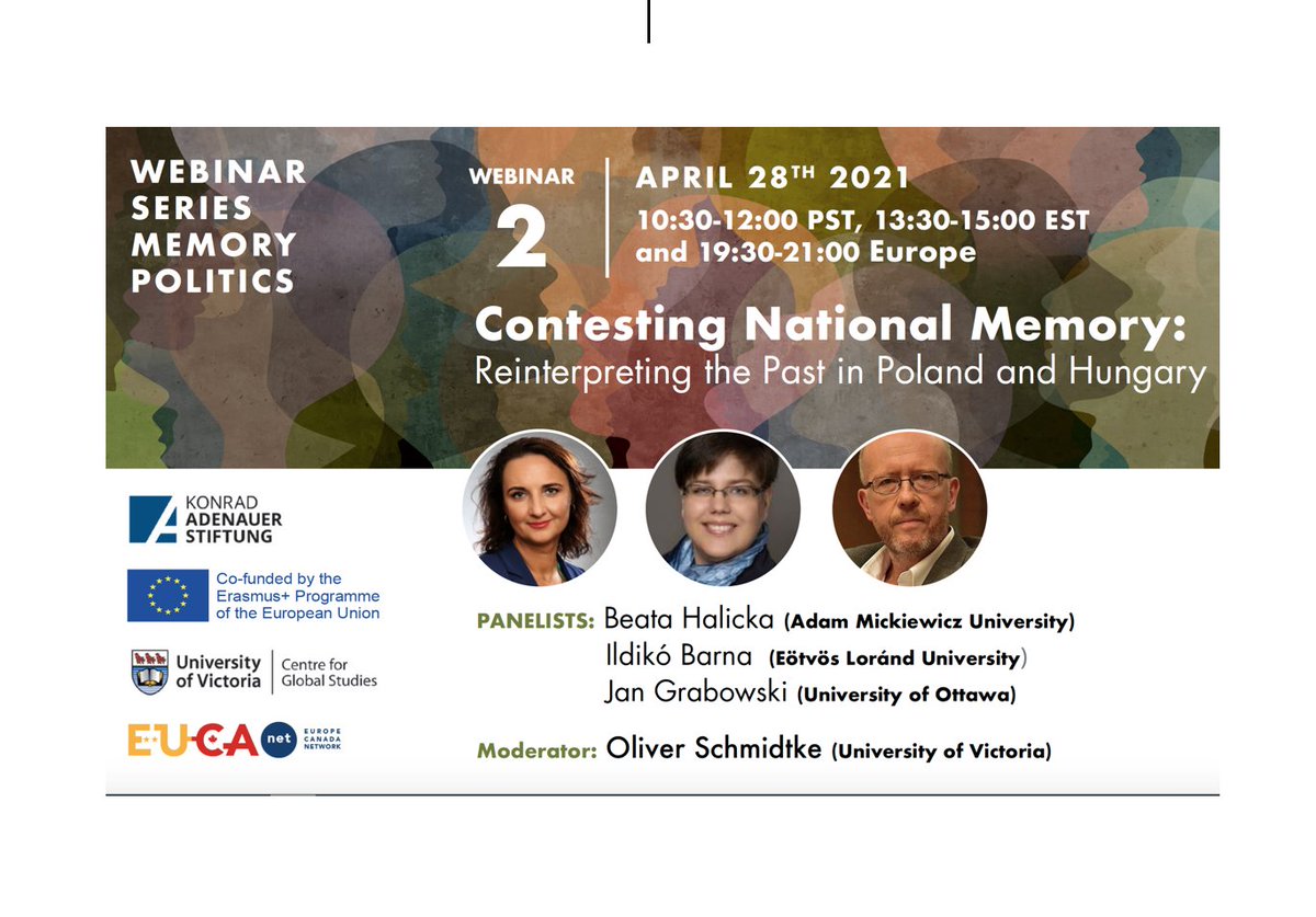 CdnEurDialogue's tweet photo. Join the event on #Eurpean #Memory #Politics  #Hungary #Poland with excellent speakers! 
Beata Halicka - Ildikó Barna - Jan Grabowski moderated by @OliverSchmidtke 
▶️https://t.co/tGRtwt85oN #EuMePo
@CFGS_UVic @uvicpoli @UVicHistory @UVicSocialSci 
@KAS_USA @ecfr  @UVicResearch https://t.co/gPU1qvktRr