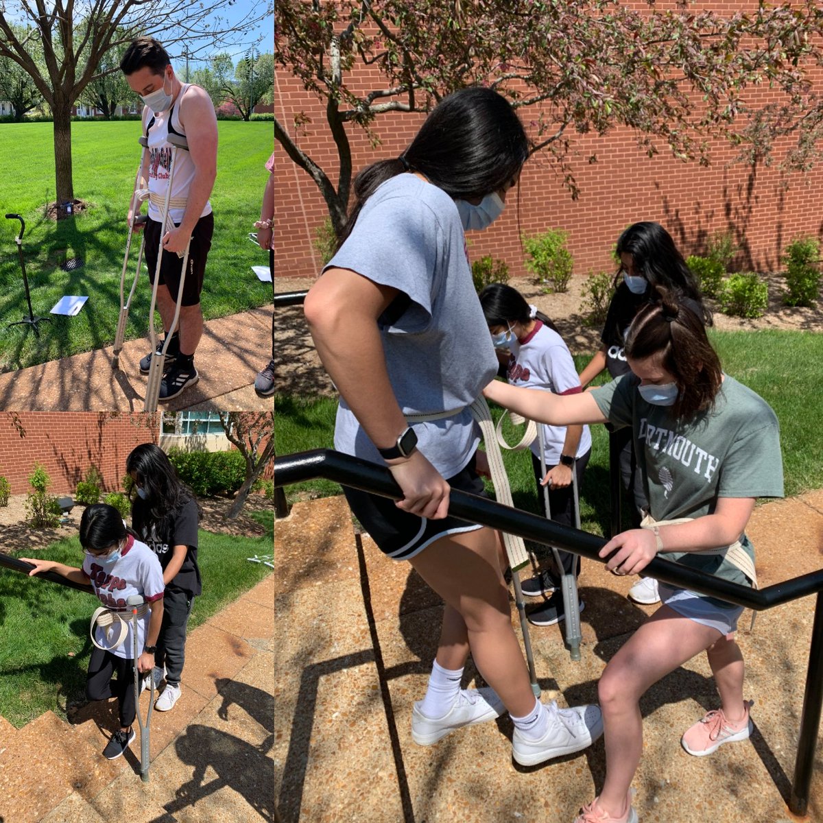 SLU Physical Therapy students took advantage of the nice weather to practice gait training with assistive devices outside the building during Basic Procedures lab.
#dptstudent #DCHSlife #beabilliken 
📸: Megan Ng