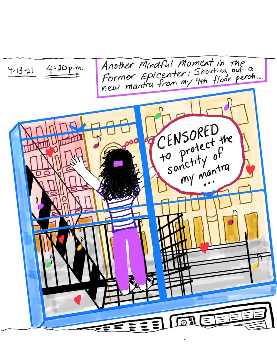 ZenRuby1's tweet image. Another Mindful Moment in the Former Epicenter:  Shouting out my new mantra from my 4th floor perch ... #moremindfulmoments  #fireescapechronicles #nycfireescapes #newmantra #lovemynewmantra #iforgotmymantra #censored #formerepicenter #mymantra #covidart #sanctity