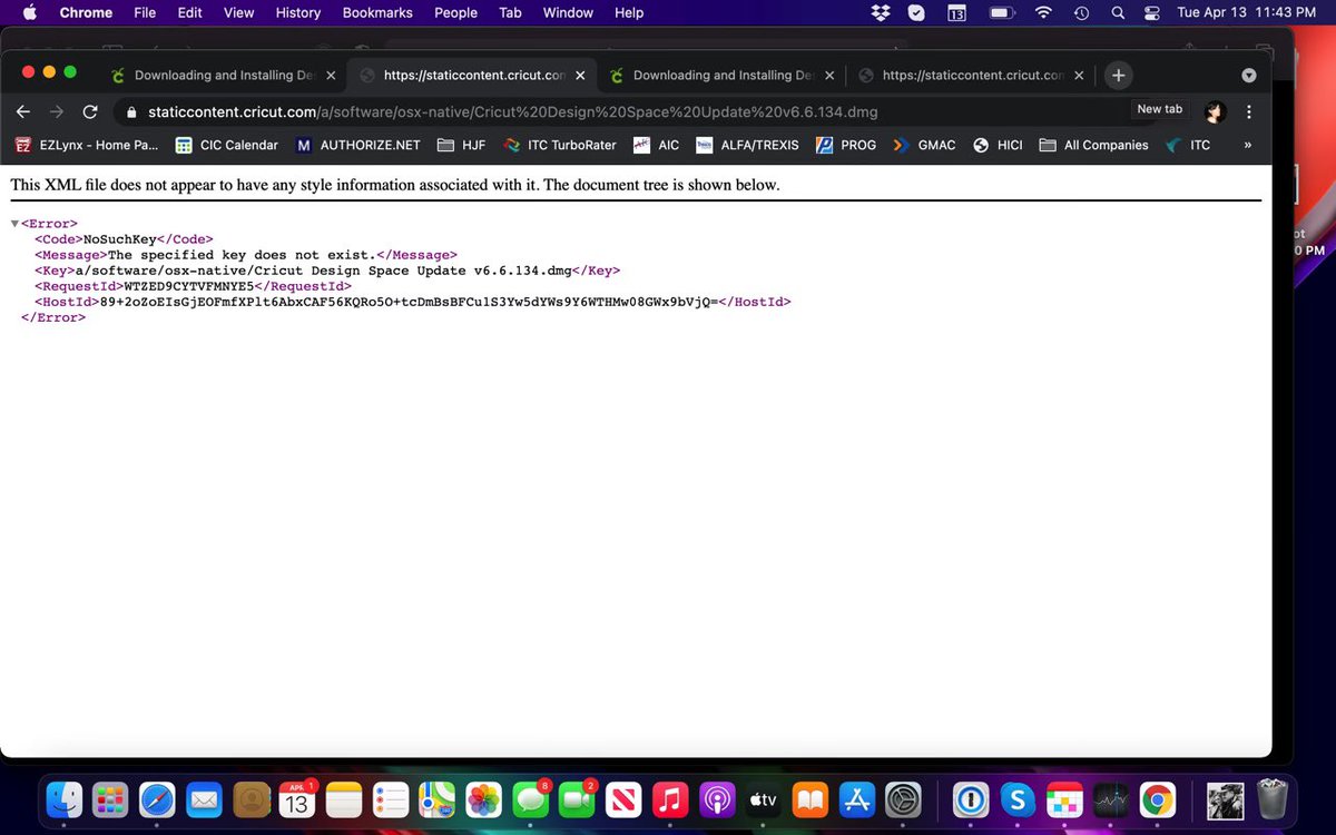 TechGirlHillary's tweet photo. Ugh! I keep getting this XLM error when I try to download #cricutdesignspace on my Mac. I’ve tried with Safari and Chrome. What am I doing wrong? @OfficialCricut #cricuthelp https://t.co/k2pyLMdJd9