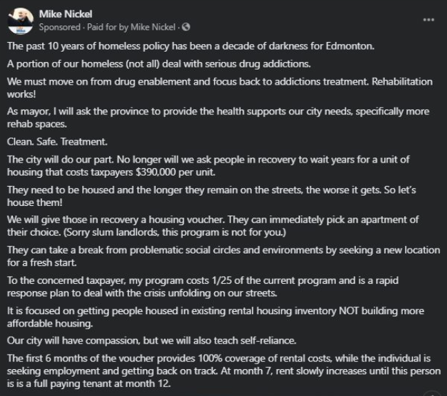 NormBoivin's tweet photo. If a personal friend running in the election wasn't enough to get my attention, I'm seeing some anti-#harmreduction ads from candidate @MikeNickelYEG. Shame! More of the very same one-size-fits-all, sobriety-only approach that got us there in the first place! #breezyformayor https://t.co/SpnEG0HIsq
