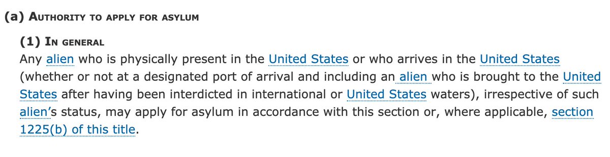 We don't need new laws to end the "border crisis." In fact, we already have laws on the books right now that *require* an end to the "border crisis." 8 USC 1158(a) explicitly allows any immigrant arriving here to apply for asylum legally at a port of entry  https://www.law.cornell.edu/uscode/text/8/1158