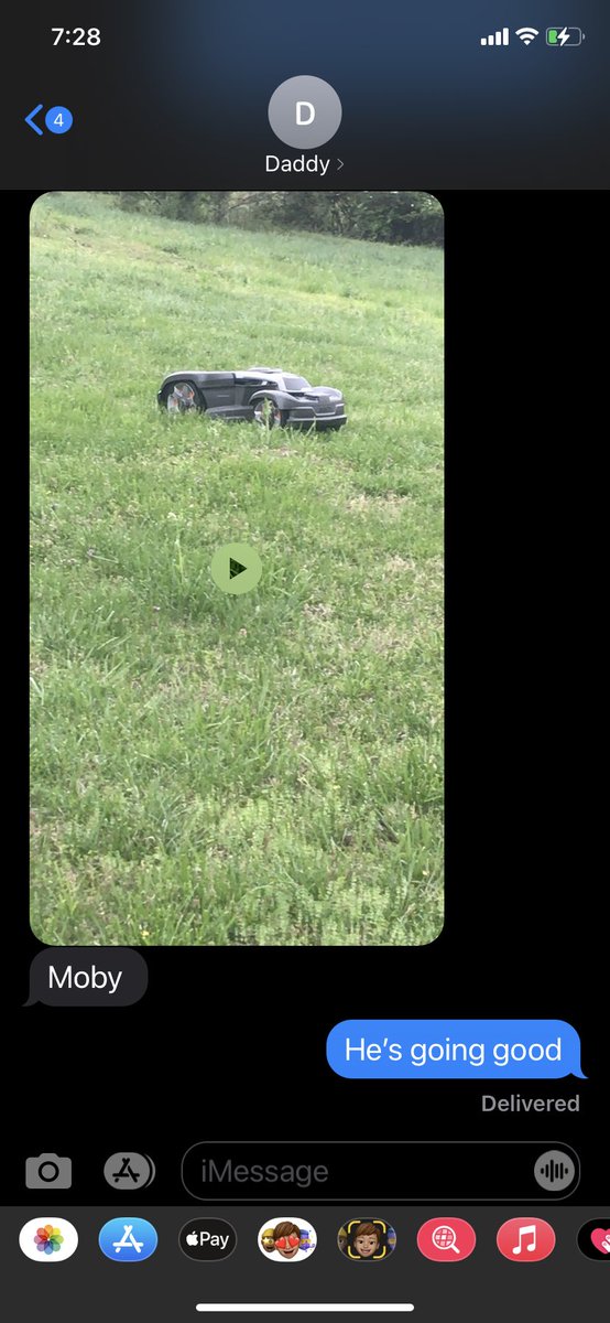 Andika7's tweet photo. my dads so cute. he’s so proud of his robot lawn mower named moby https://t.co/kBz2c9y3xs
