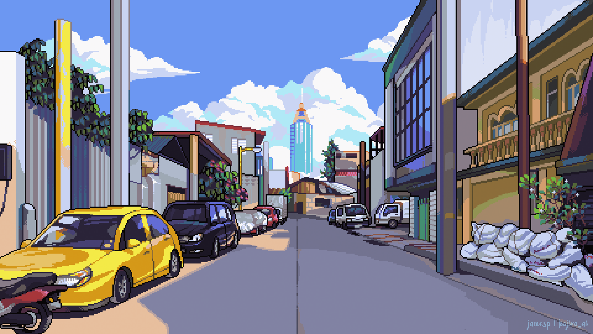 calle en pixel art por james p.