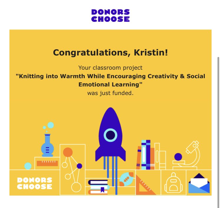 Another @DonorsChoose project funded in under a week! Thanks to @AllstateFDN for your generosity! Lots like we will have some 🧶 knitters thanks to you! And thank you Dawn for the inspiration! 🙏 @Tacomite101 @AbeConnection @lincolnabesread #makerspace