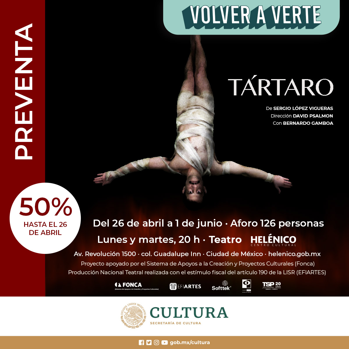 • Un joven sicario sacrificado por un sistema que genera exclusión y desigualdad; “Tártaro” de <a href="/TeatroSinPared/">TeatroSinParedes</a>.

📅 Del 26 de abril al 1 de junio
Lu. • Ma. ⌚ 20  h | 🎟 bit.ly/3uMqGHb